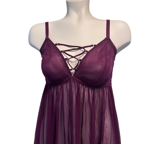 Torrid Plum Purple Sheer Mesh Lace-Up Babydoll Lingerie Size 1X Plus - Picture 8 of 9